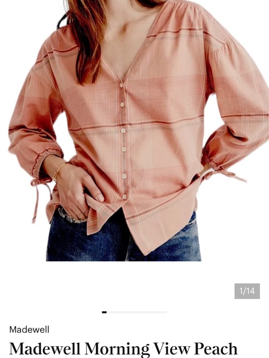Madewell Tops - Madewell Peach Plaid Button-Front Blouse size small good